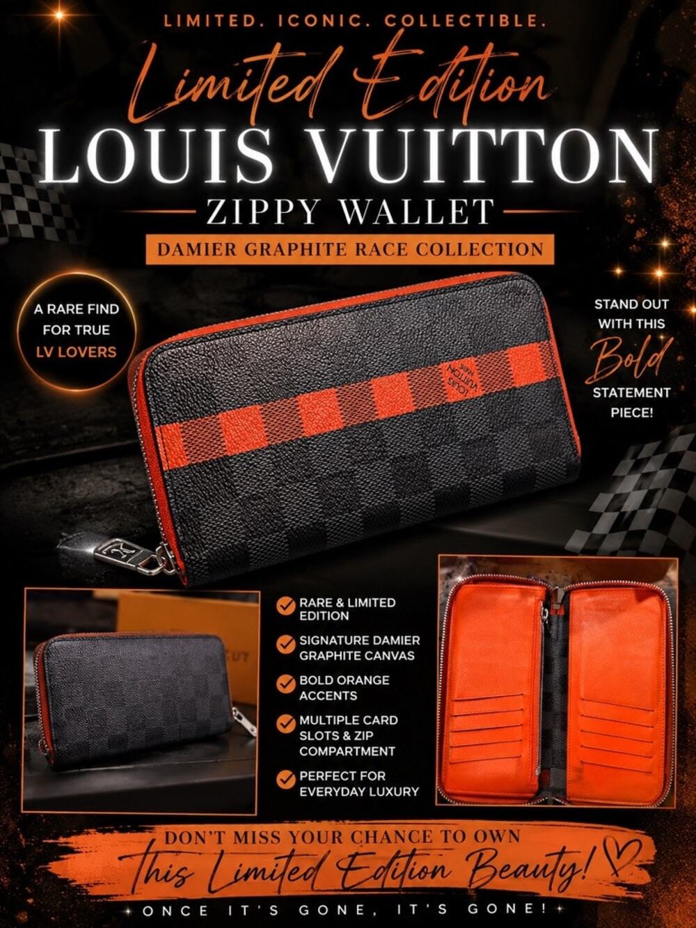 KB069 Louis Vuitton Portefeuille Vasco Wallet*Damier Graphite Orange*Ltd Edition